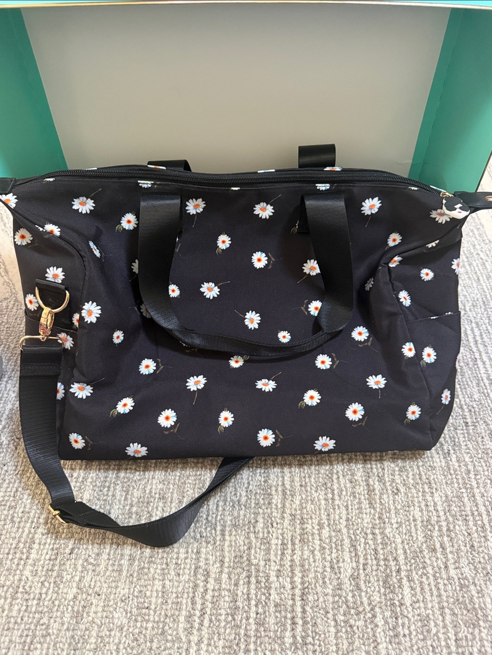 Alice + Olivia Black Daisy Print Weekender Tote Bag